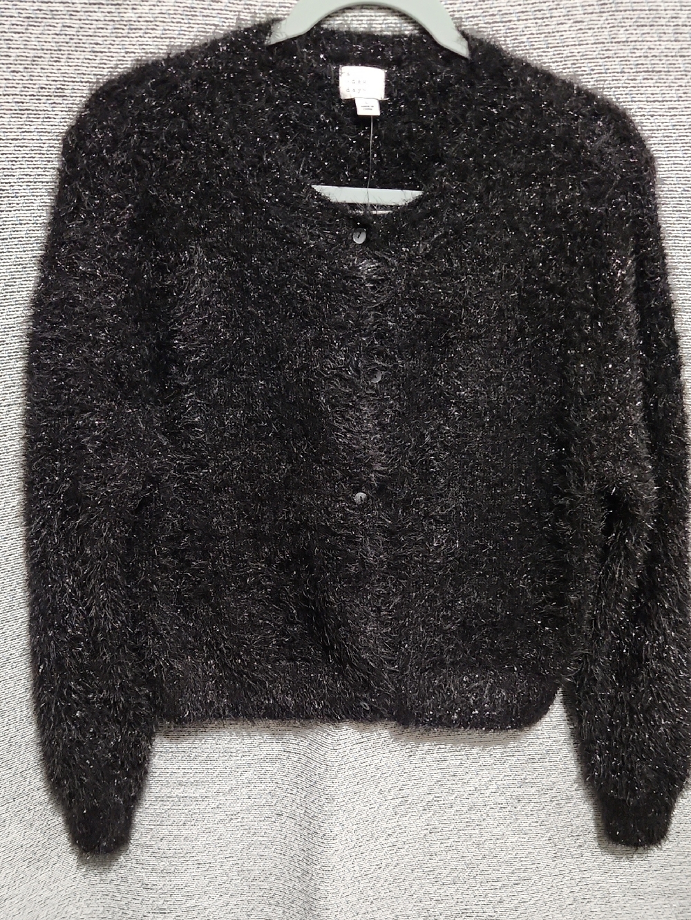 a.new day Black Fuzzy Shimmer Button Down Long Sleeve Cardigan